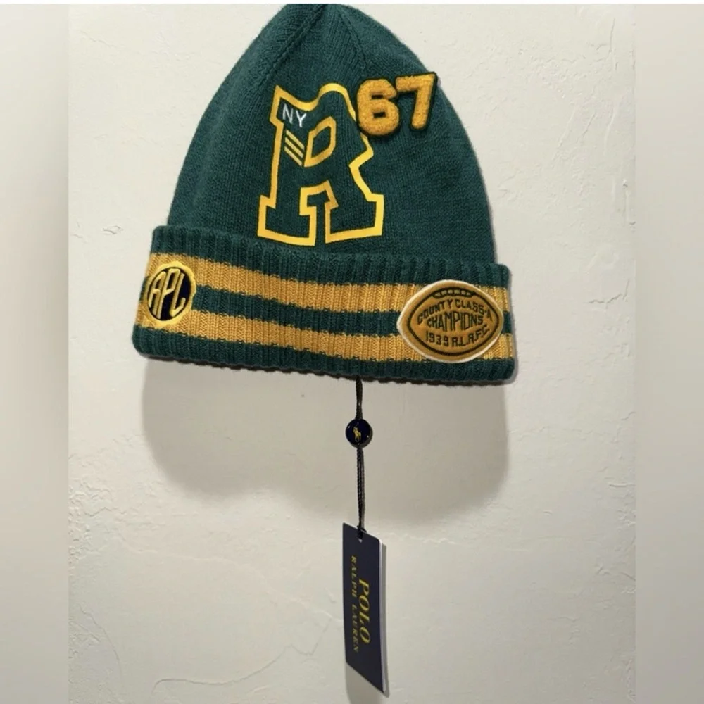 Ralph Lauren Green and Tan Varsity Jacket with beanie - Picture 2 of 8
